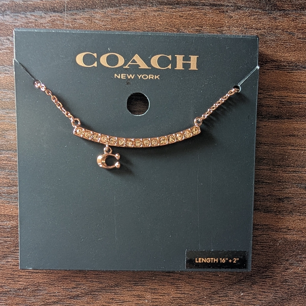 Coach Pavé Bar Necklace - Rose Gold NWT